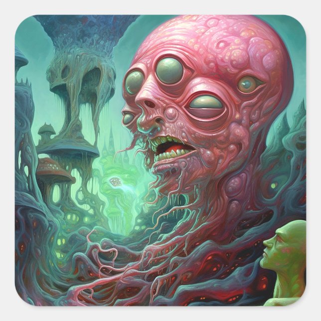 Sticker Carré Créature Alien Surreal Horror Art (Devant)