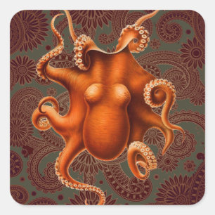 Sticker Carré Créature du monstre de la mer d'Octopus Cephalapod