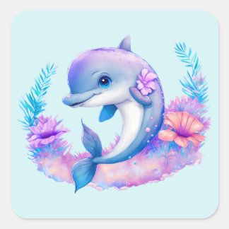 Sticker Carré Créature Mer Dauphin Cute