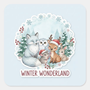 Sticker Carré Créatures mignonnes de la forêt hivernale Cadeau Z