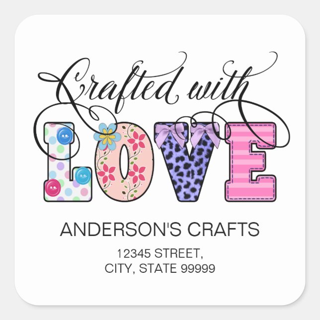 Sticker Carré Créé avec amour noir Script ID193 (Devant)