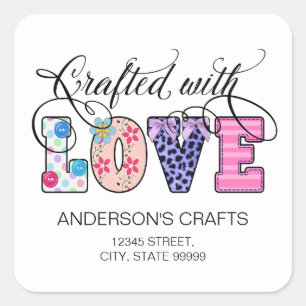 Sticker Carré Créé avec amour noir Script ID193