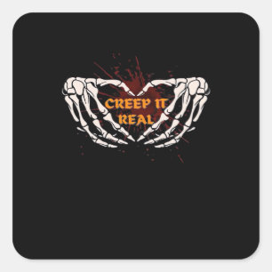 Sticker Carré Creep It Real, Skeleton Mains Montrant Le Coeur