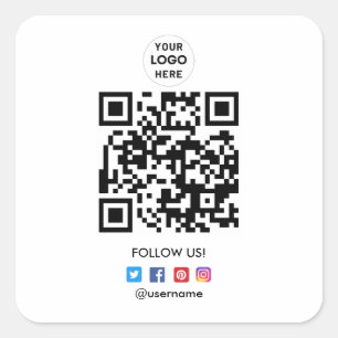 Sticker Carré Créer votre propre entreprise Social Media QR Code