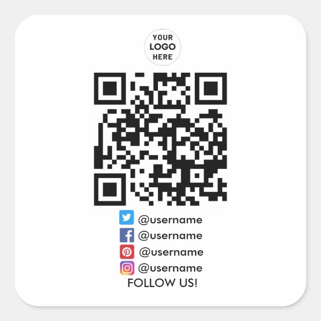 Sticker Carré Créer votre propre entreprise Social Media QR Code (Devant)