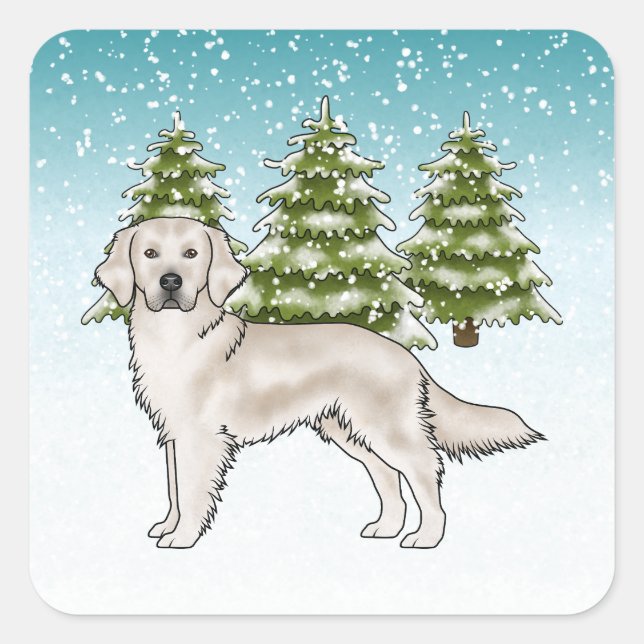 Sticker Carré Crème anglaise Golden Retriever Chien Bleu Noël (Devant)