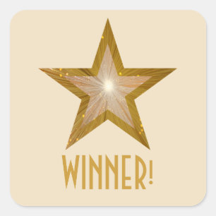 Sticker Carré Crème autocollante carré Gold Star 'WINNER!'