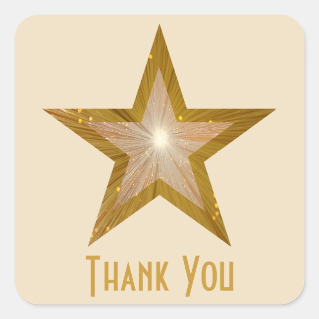 Sticker Carré Crème carré "Gold" Star 'Merci' (Devant)