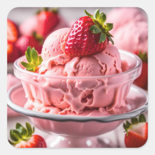 Sticker Carré Crème glacée aux fraises