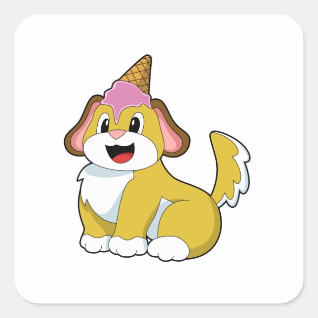 Sticker Carré Crème glacée Chien avec gaufre (Devant)