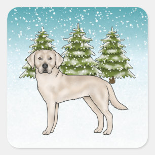 Sticker Carré Crème Labrador Retriever Lab Chien Bleu Noël