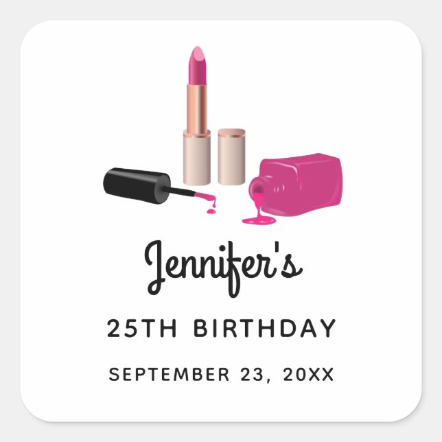 Sticker Carré Crème rose et ongle polonais Anniversaire (Devant)