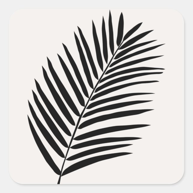 Sticker Carré Crème Tropicale Feuille De Palme Blanc Et Noir (Devant)