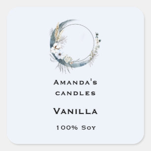 Sticker Carré Crescent Bleu Lune Fleurs Blanches Bougie Business