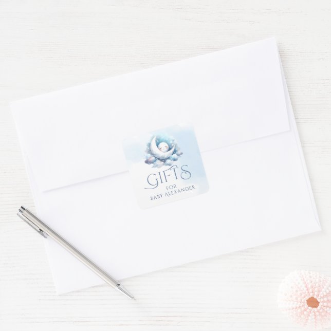 Sticker Carré Crescent Moon Baby Cadeaux Visage Typographie (Enveloppe)