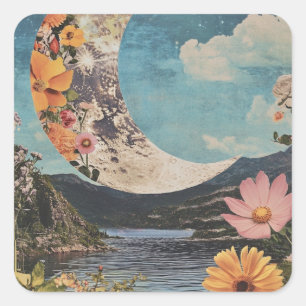Sticker Carré Crescent Moon sur un paysage serein