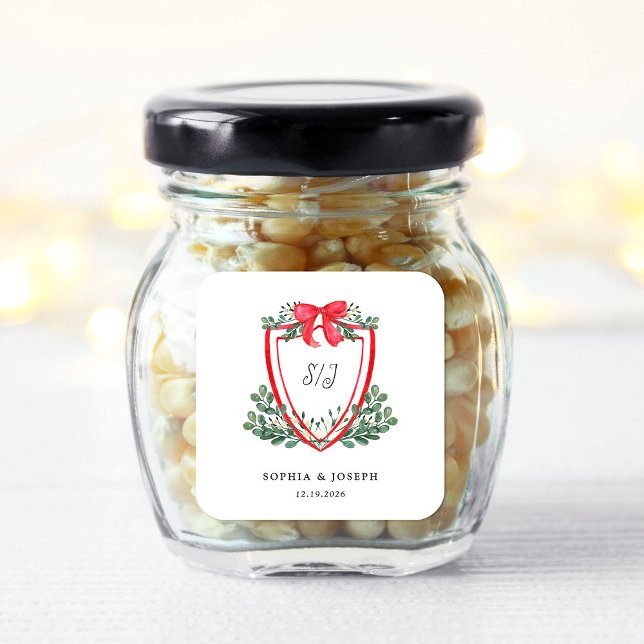 Sticker Carré Crest de Noël | Mariage de vacances Whimsical (Créateur téléchargé)