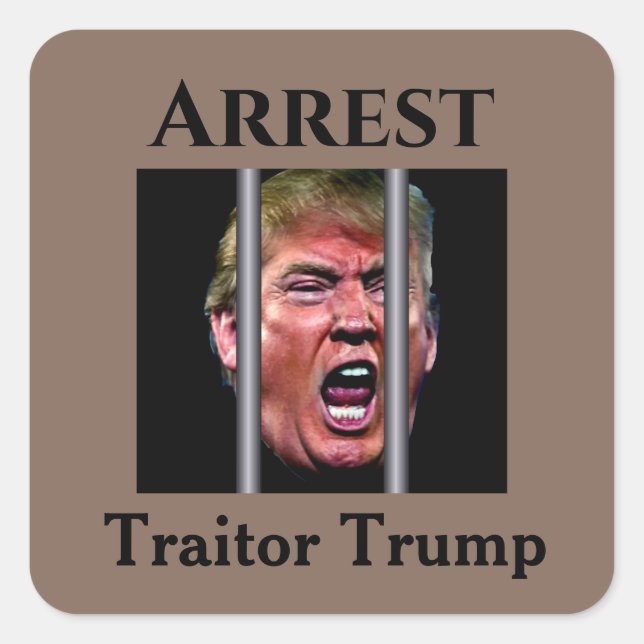 Sticker Carré Criant Trump Tête Derrière Les Barreaux De Prison (Devant)