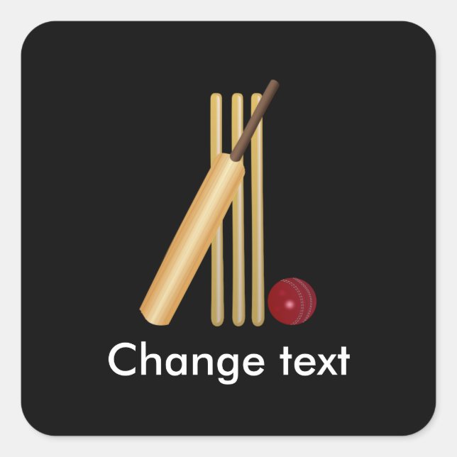 Sticker Carré Cricket, wicket, chauve-souris et balle (Devant)