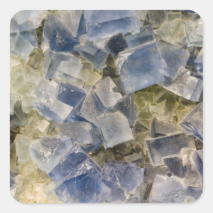 Sticker Carré Cristaux fluorites bleus dans la matrice