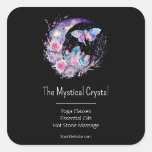 Sticker Carré Cristaux papillons Croissant Lune Fleurs Spirituel
