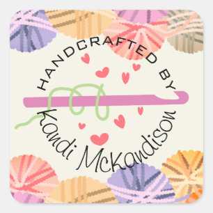 Sticker Carré Crochet crochet coeurs fil fait main avec amour