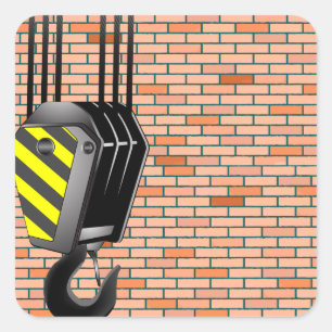 Sticker Carré Crochet de grue industrielle avec mur de briques