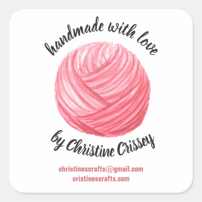 Sticker Carré Crochet en fer rose fait main| Tricot (Devant)