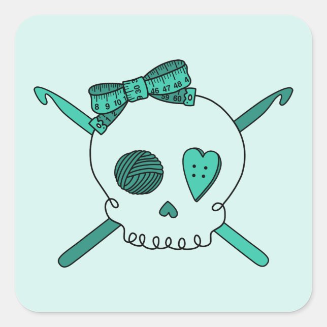 Sticker Carré Crochet et crâne (Arrière - plan Turquoise) (Devant)