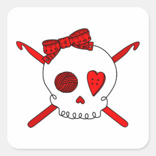 Sticker Carré Crochet et crâne (rouge)