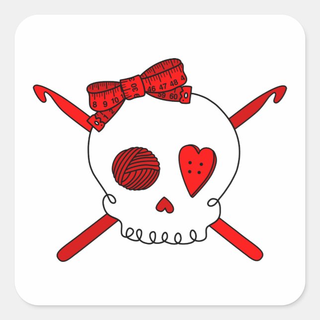 Sticker Carré Crochet et crâne (rouge) (Devant)