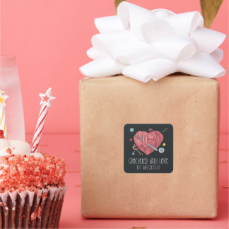 Sticker Carré Crochetée avec amour Coeur de fils fait main
