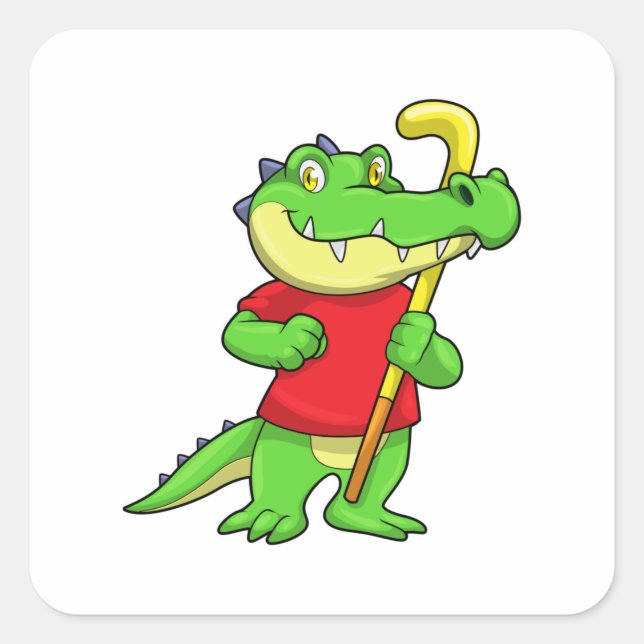 Sticker Carré Crocodile à Field hockey avec bâton (Devant)