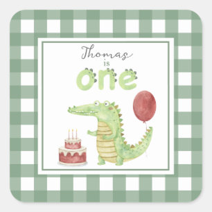Sticker Carré Crocodile aquarelle 1er anniversaire