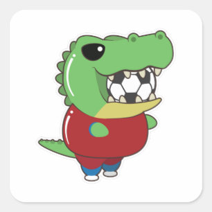 Sticker Carré Crocodile comme joueur de football avec balle de f