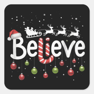 Sticker Carré Croire Noël Père Noël Renne Canne à Sucre 
