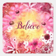 Sticker carré - Croire Whimsical Floral rose