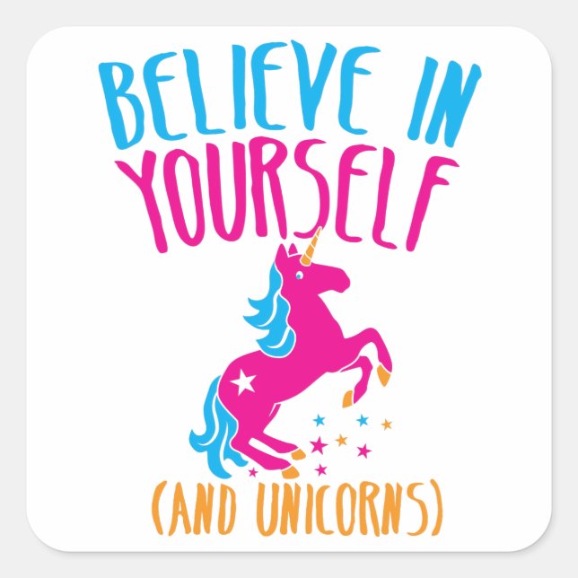 Sticker Carré Crois en toi (et licornes) (Devant)