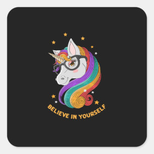 Sticker Carré Crois En Toi-Même Unicorne