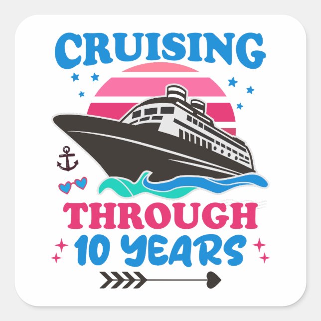 Sticker Carré Croisière Sur 10 Ans Mariage (Devant)