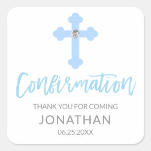 Sticker Carré Croix Bleue blanche CONFIRMATION Merci garçon