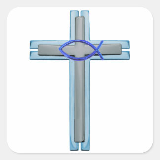 Sticker Carré Croix bleue Ichthus