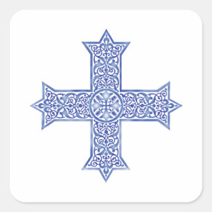 Sticker Carré Croix copte d'art en Lapis Bleu Premium