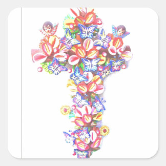 Sticker Carré Croix de Pâques Papillons Cherubs Tradition mexica
