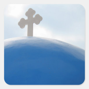 Sticker Carré Croix de Santorin dans le soleil de l'après-midi