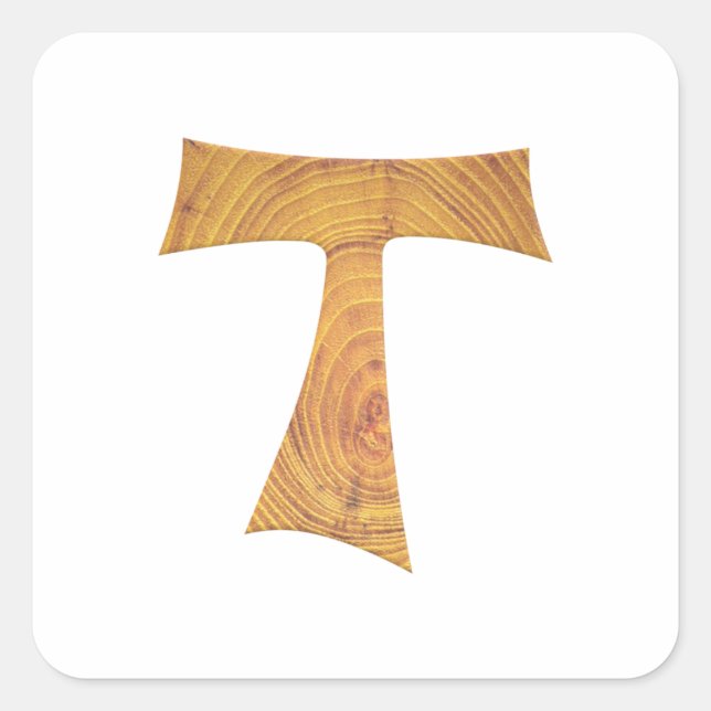 Sticker Carré Croix de Tau franciscaine en bois (Devant)