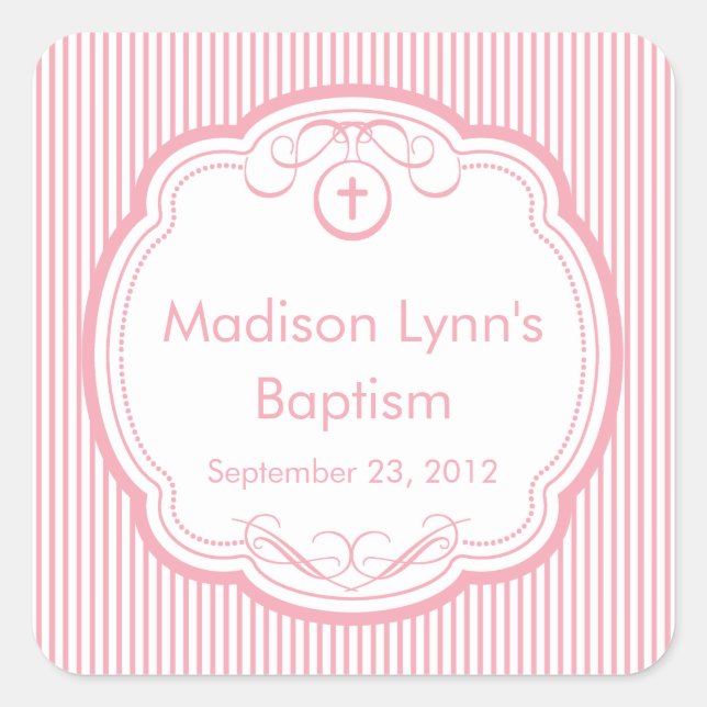 Sticker Carré Croix Douce Dans Le Cadre Baptême Favoriser Sceau  (Devant)