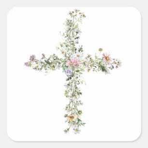 Sticker Carré Croix fleur sauvage
