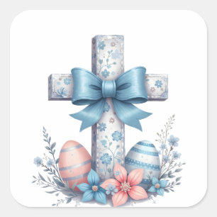 Sticker Carré Croix florale Coquette Jésus Bow Religion chrétien
