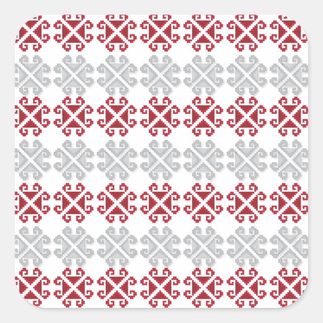Sticker Carré Croix géométrique rouge et gris letton (Devant)